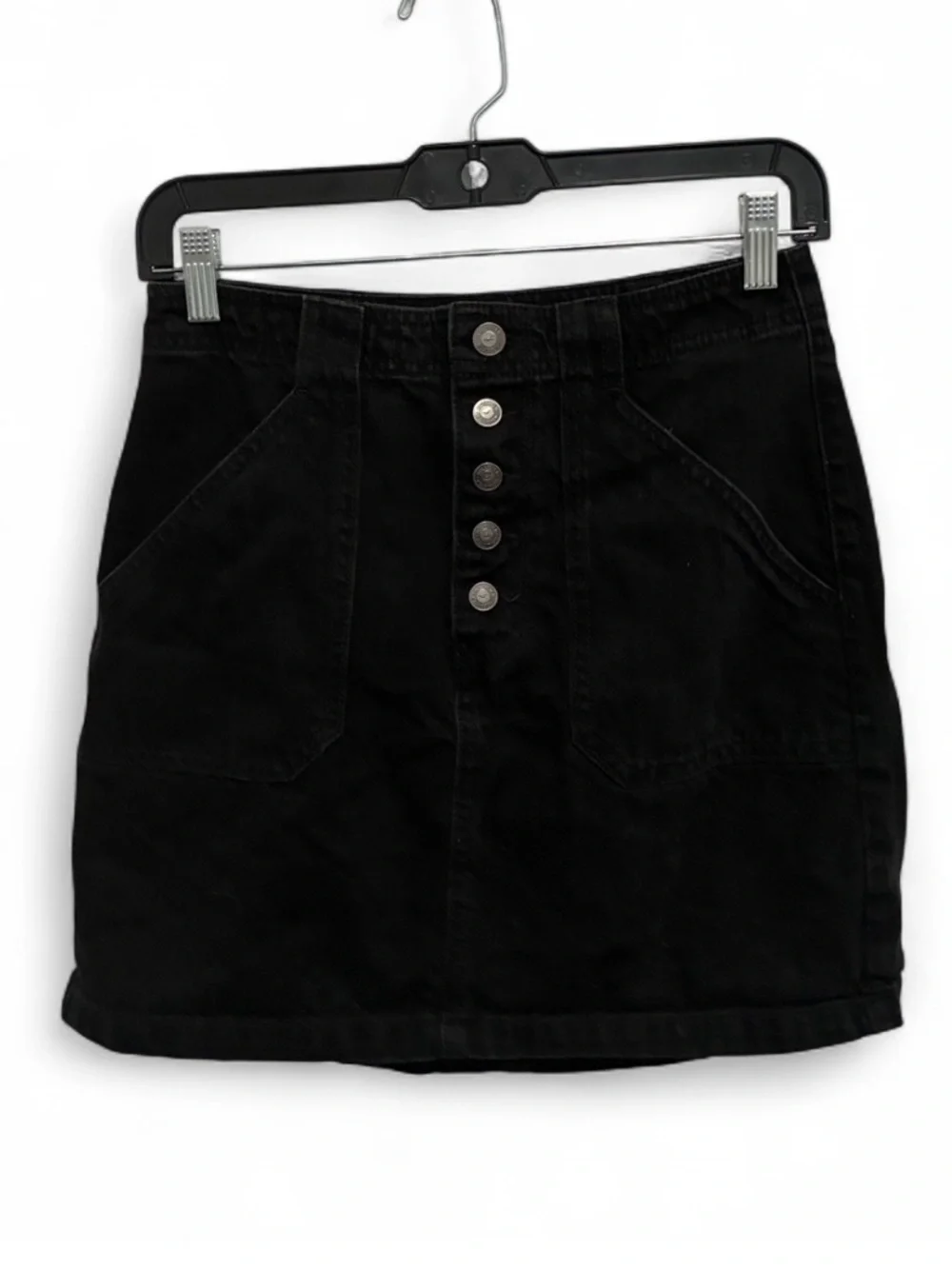 Hollister Ultra High Rise Black Button-Front Denim Mini Skirt
